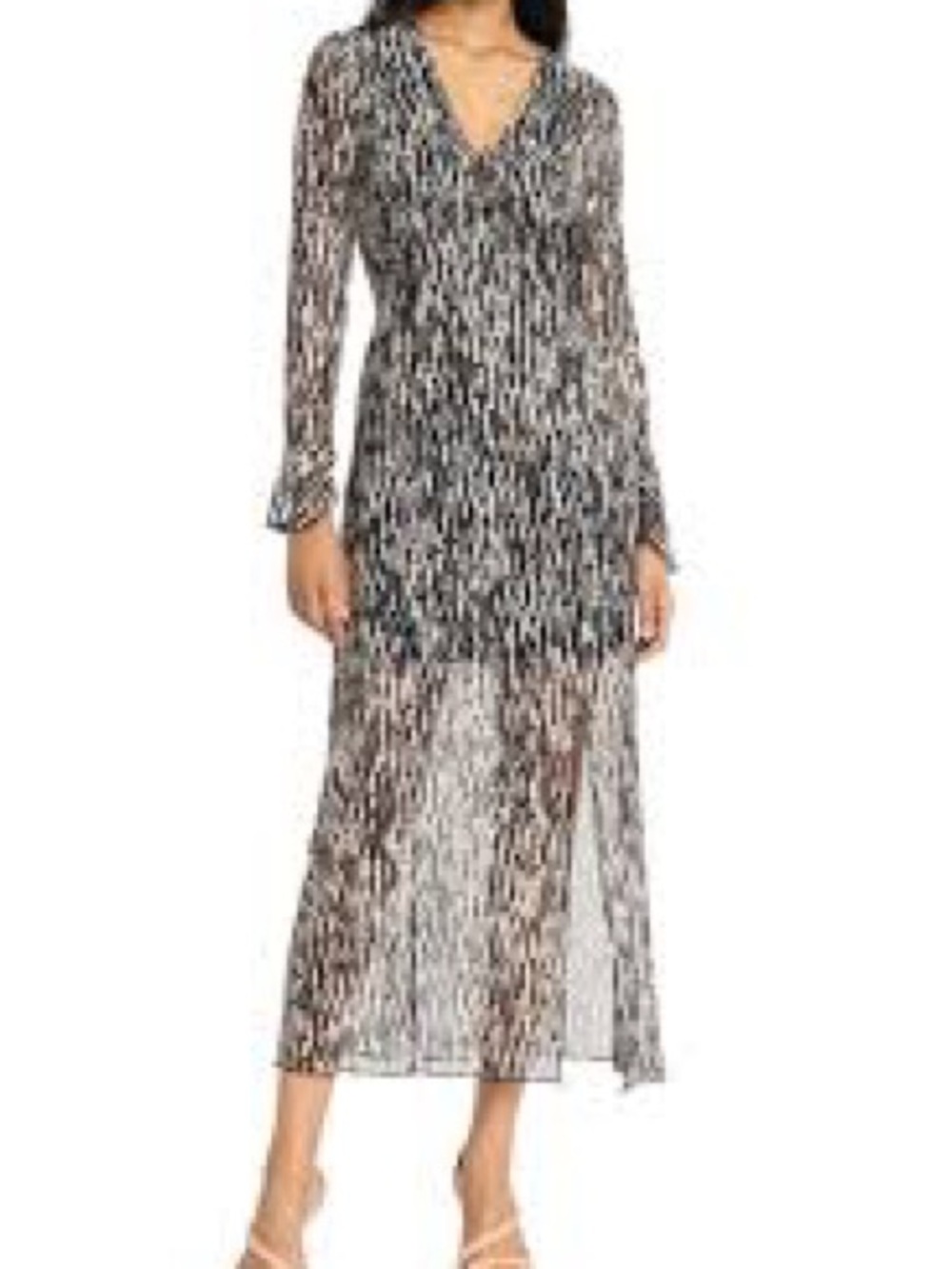 Donna Morgan Black and White Sheer Printed V-Neck Maxi Dress